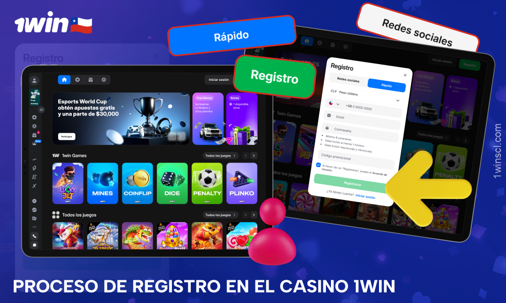 Para registrarse en el casino 1Win, los jugadores de Chile deben seleccionar el método de registro, introducir sus datos, aceptar las reglas y elegir un bono